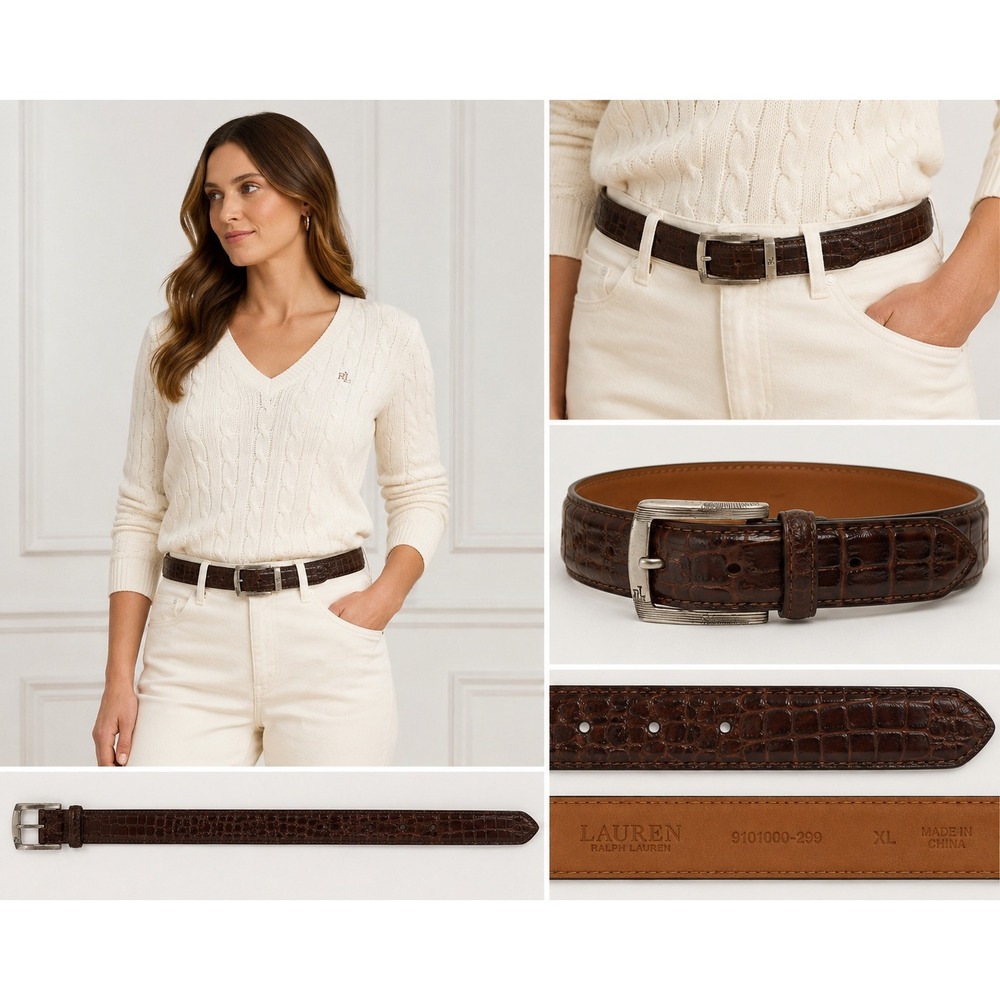 Lauren Ralph Lauren Brown Croc Embossed Italian Leather Belt XL 9101000-299
